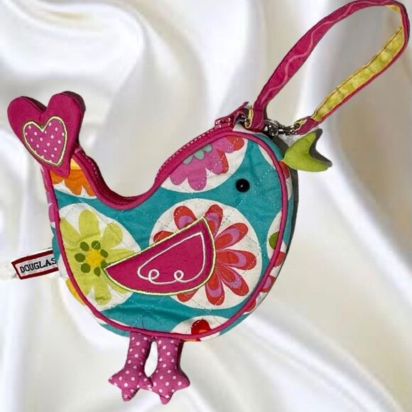 Douglas Handbags - Douglas Pink Chick Coin Purse Wristlet Yellow Blue Flowers